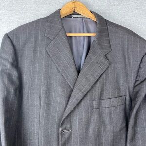 Hickey Freeman Suit Mens 46R Dark Gray Pinstripe Loro Piana